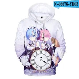 Anime Re:Zero Starting Life in Another World Rem & Ram Hoodies Pullover Oversized Clothes