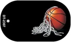 Basketball and Net Offset Novelty Metal Dog Tag Necklace