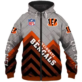 Cincinnati Bengals NFL Rugby Team Printed Zip Up Hoodie