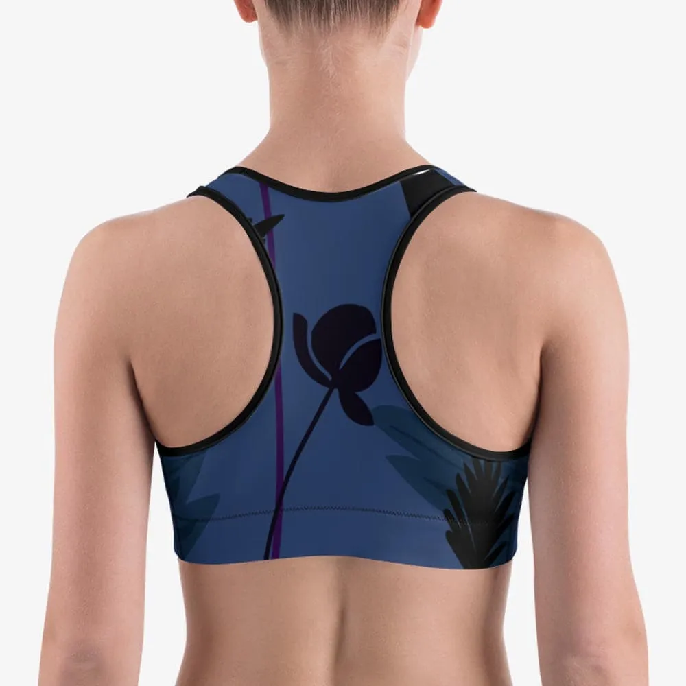 Floral Sports Bra "Night Garden" Blue/White