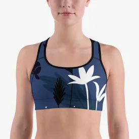 Floral Sports Bra "Night Garden" Blue/White
