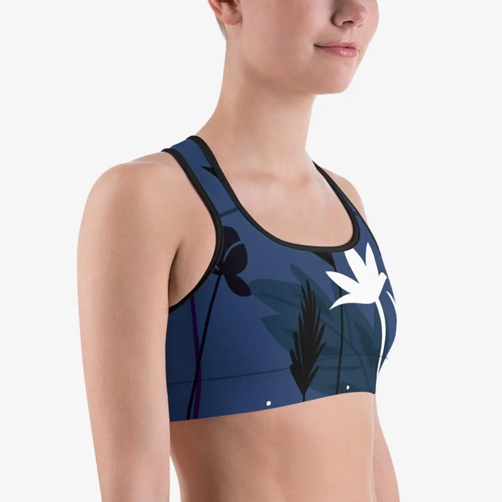 Floral Sports Bra "Night Garden" Blue/White