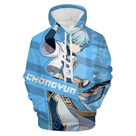 Genshin Impact Hoodies - Chongyun Blue 3D Game Pullover Hoodie