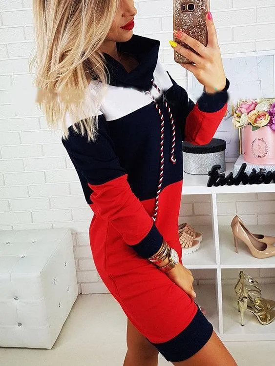 Grey Polo Neck With Drawstring Stitching Design Pullover Dress