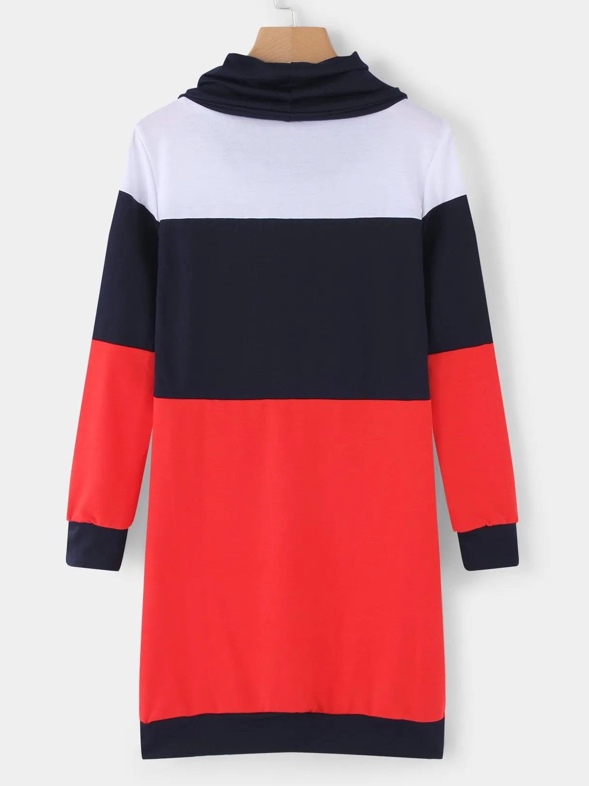 Grey Polo Neck With Drawstring Stitching Design Pullover Dress