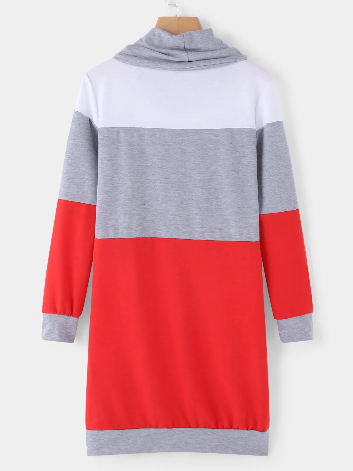 Grey Polo Neck With Drawstring Stitching Design Pullover Dress