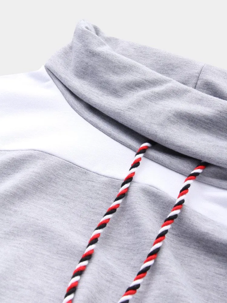 Grey Polo Neck With Drawstring Stitching Design Pullover Dress