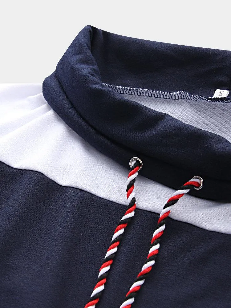 Navy Polo Neck With Drawstring Stitching Design Pullover Dress