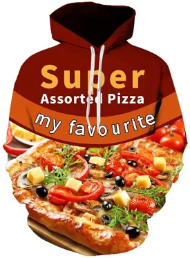 Pizza Unisex Hoodies 3D Realistic Print Pullover Hooded Sweatshirts