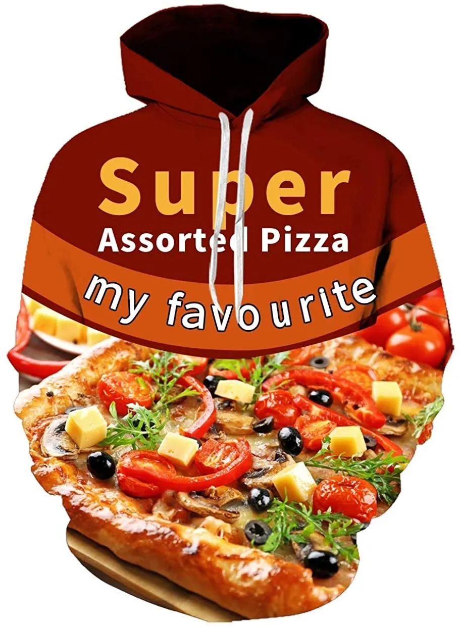 Pizza Unisex Hoodies 3D Realistic Print Pullover Hooded Sweatshirts