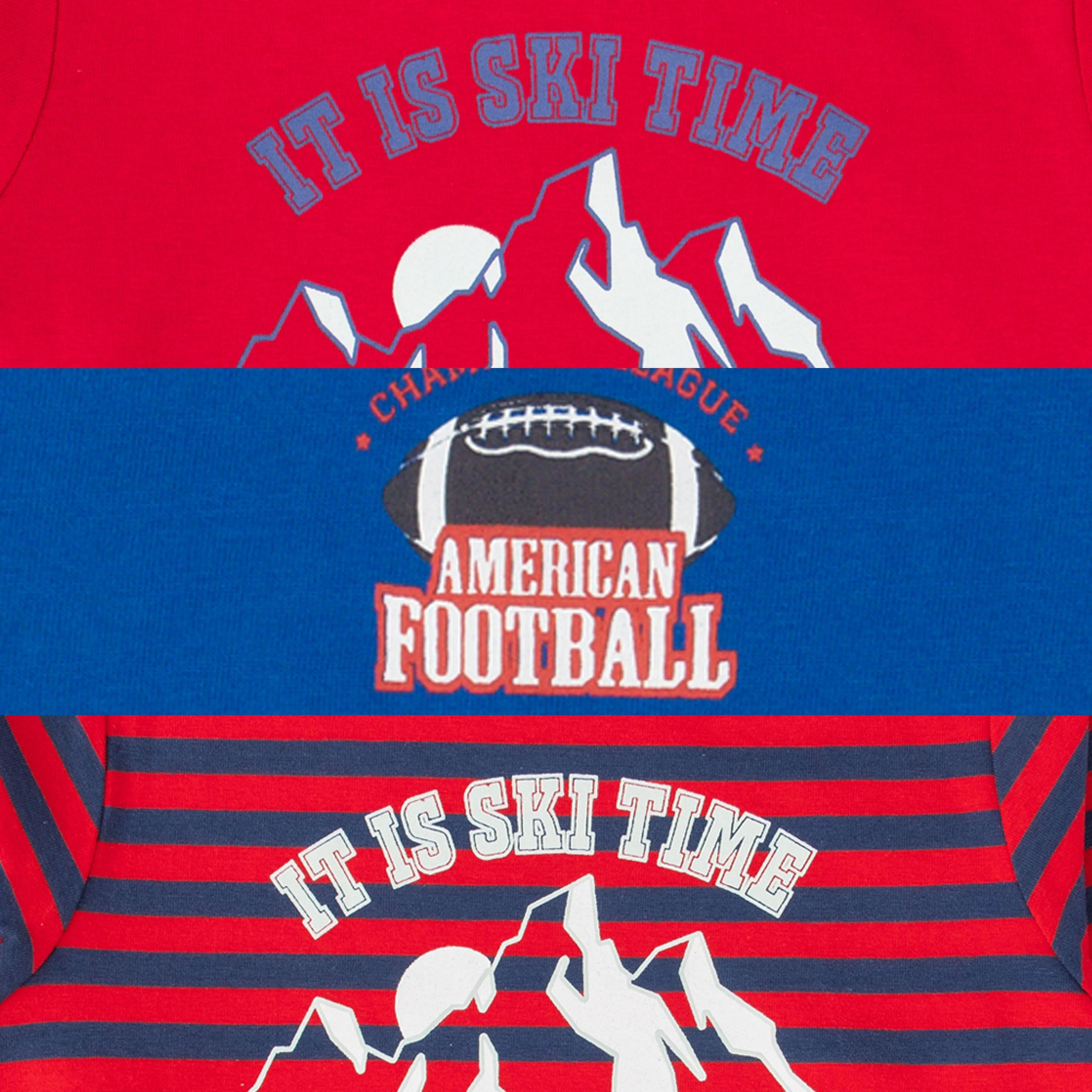 "Baby Boys' Adventure and Sports Theme T-Shirt Combo - Set of 3 (Ski Time, Football, Alps Adventure)"
