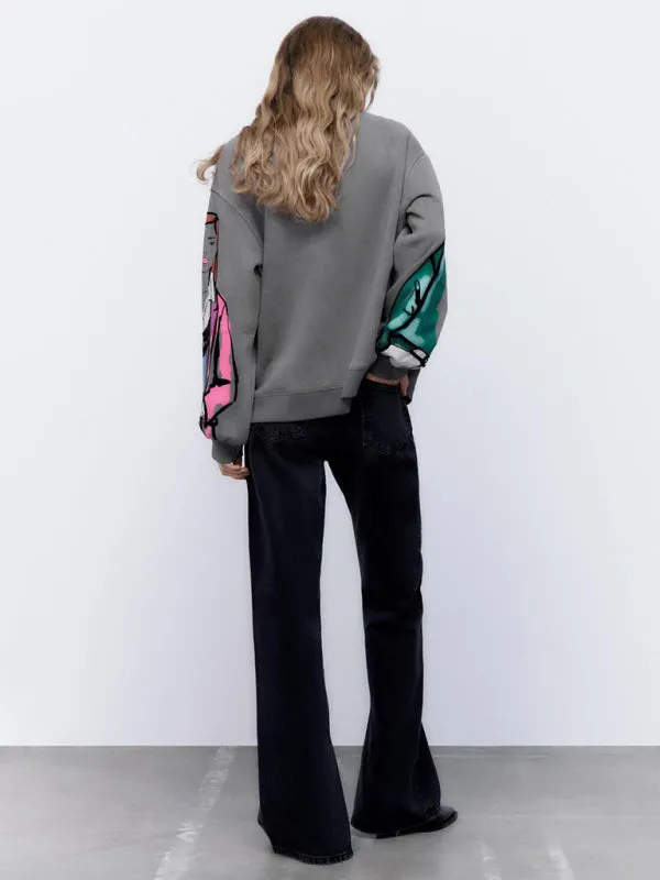Thin Velvet Fashion Print Casual Pullover Sweatshirt