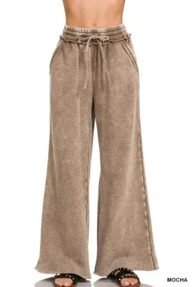 Zenana Full Size Acid Wash Fleece Palazzo Sweatpants with Pockets Plus SIze