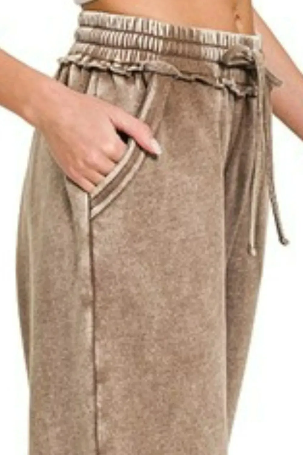 Zenana Full Size Acid Wash Fleece Palazzo Sweatpants with Pockets Plus SIze